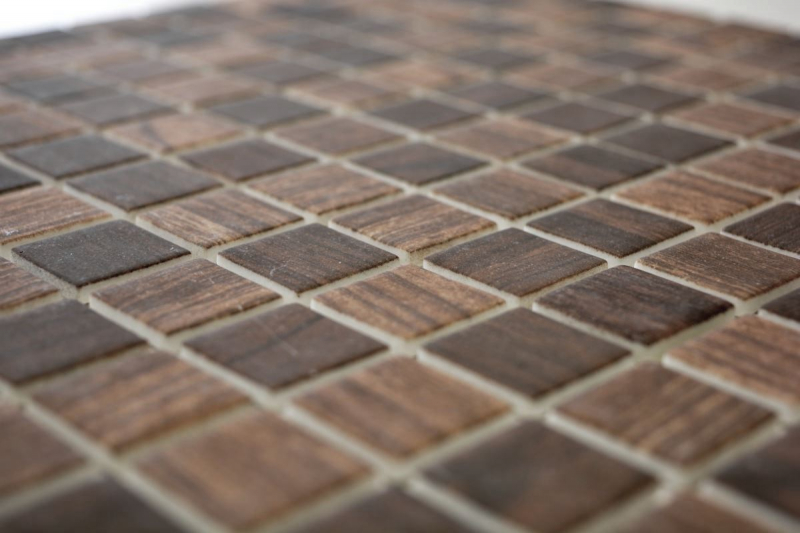 Mosaico de vidrio Revestimiento de pared sostenible Reciclaje estructura de madera marrón oscuro Azulejos backsplash MOS63-410