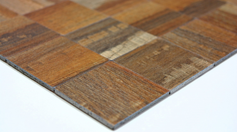 mosaico autoadhesivo azulejo ALU marrón metal madera aspecto oscuro azulejo espejo MOS200-2122