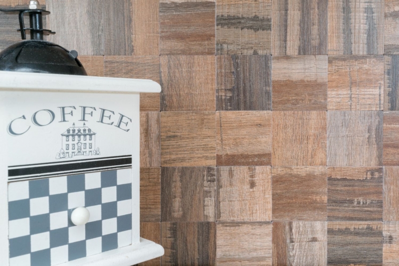mosaico autoadhesivo azulejo ALU marrón metal madera aspecto oscuro azulejo espejo MOS200-2122