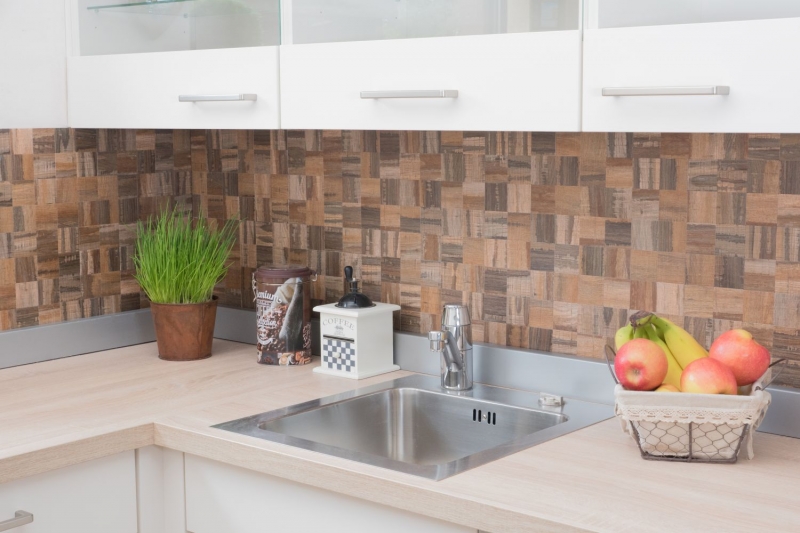 mosaico autoadhesivo azulejo ALU marrón metal madera aspecto oscuro azulejo espejo MOS200-2122