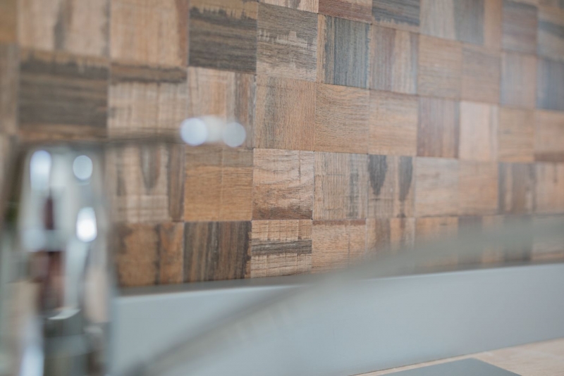 mosaico autoadhesivo azulejo ALU marrón metal madera aspecto oscuro azulejo espejo MOS200-2122
