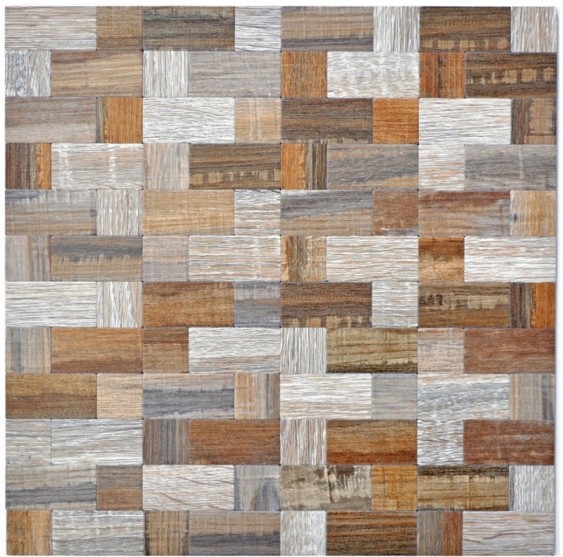 azulejo de mosaico autoadhesivo ALU gris beige metal madera mirada azulejo backsplash MOS200-2322