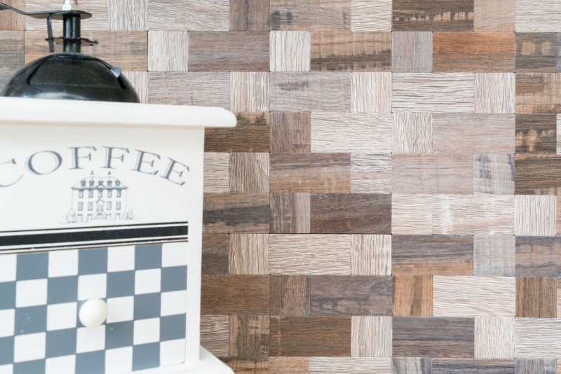 azulejo de mosaico autoadhesivo ALU gris beige metal madera mirada azulejo backsplash MOS200-2322