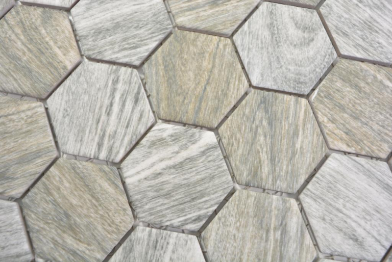 Hexagonal hexágono mosaico de azulejos de cerámica de grano de madera gris marrón mezcla de azulejos de mosaico pared backsplash cocina cuarto de baño - MOS11H-0200