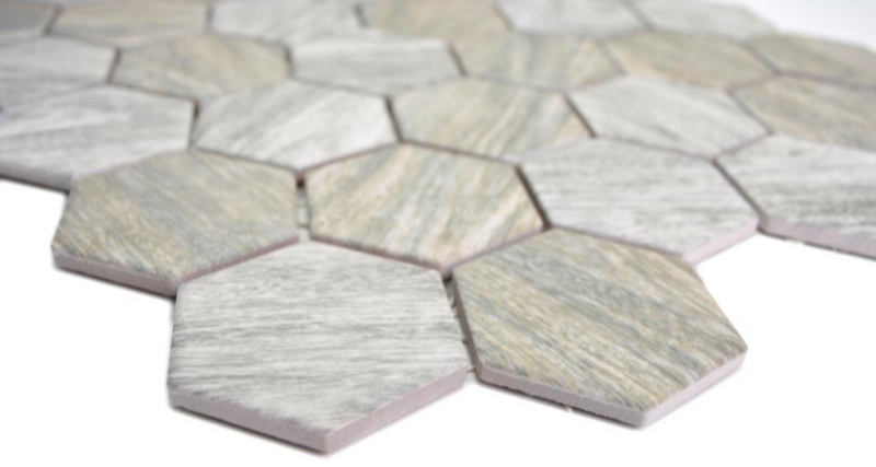 Hexagonal hexágono mosaico de azulejos de cerámica de grano de madera gris marrón mezcla de azulejos de mosaico pared backsplash cocina cuarto de baño - MOS11H-0200