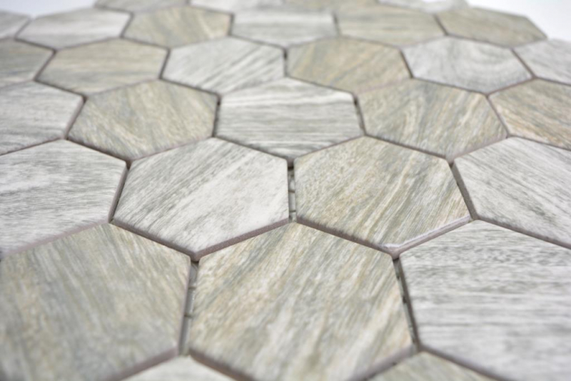 Hexagonal hexágono mosaico de azulejos de cerámica de grano de madera gris marrón mezcla de azulejos de mosaico pared backsplash cocina cuarto de baño - MOS11H-0200
