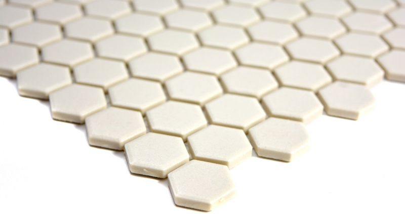 Mosaico de azulejos de cerámica hexágono blanco beige claro sin esmaltar MOS11A-1202-R10_f
