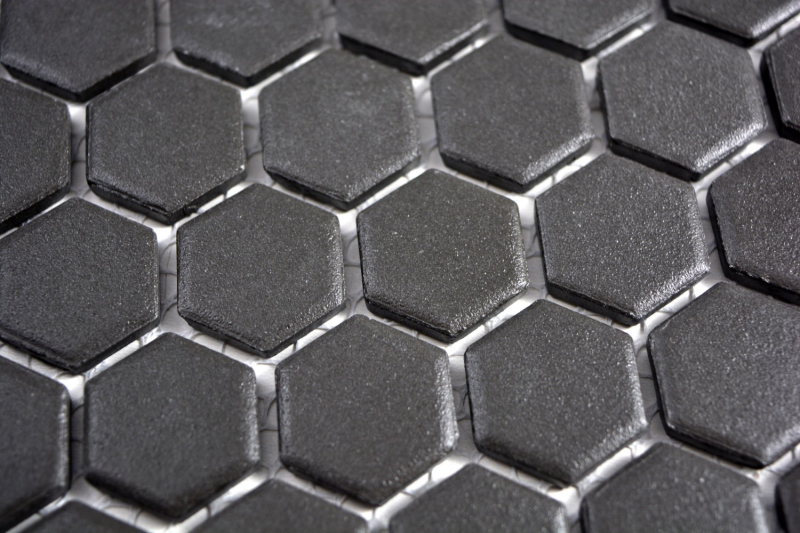 Mosaico de cerámica hexagonal negro sin esmaltar MOS11A-0304-R10_f