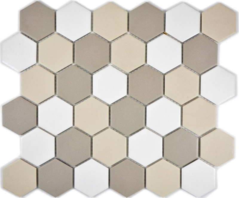 Mosaico de azulejos de cerámica hexágono blanco beige claro gris claro sin esmaltar MOS11B-1122-R10_f