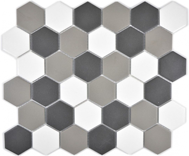 Mosaico de azulejos de cerámica hexágono blanco gris negro sin esmaltar MOS11B-0123-R10_f