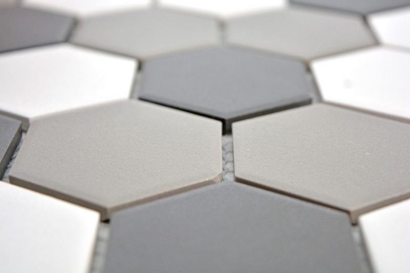 Mosaico de azulejos de cerámica hexágono blanco gris negro sin esmaltar MOS11B-0123-R10_f