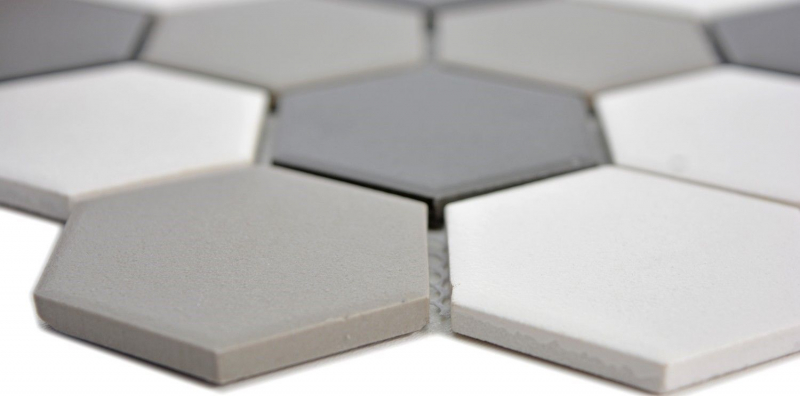 Mosaico de azulejos de cerámica hexágono blanco gris negro sin esmaltar MOS11B-0123-R10_f