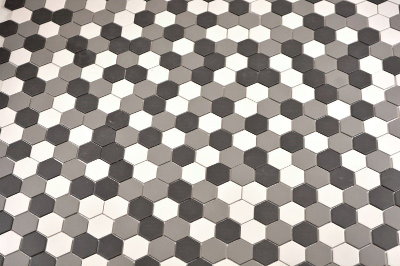 Hexagonal hexágono mosaico azulejo de cerámica blanco gris negro unglazed antideslizante backsplash baño azulejo - MOS11B-0123-R10