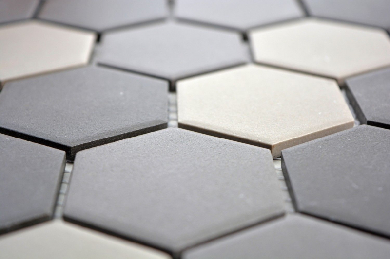 Mosaico de azulejos de cerámica hexágono gris oscuro gris negro sin esmaltar MOS11B-2313-R10_