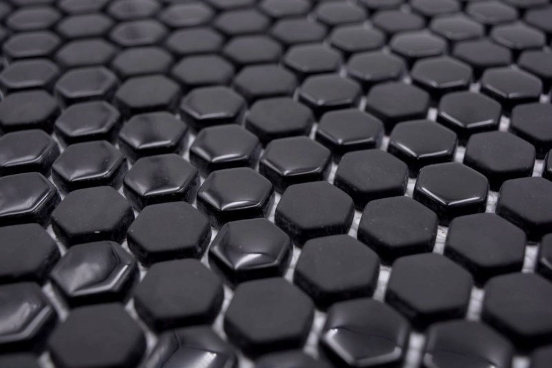 Mosaico de vidrio hexagonal hexágono mosaico negro brillante mate mosaico azulejo pared azulejo backsplash cocina baño