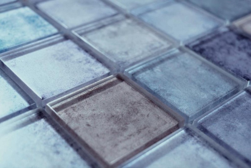 Mosaico de vidrio mosaico azulejos pastel azul violeta crema iridiscente pared azulejo backsplash cocina baño