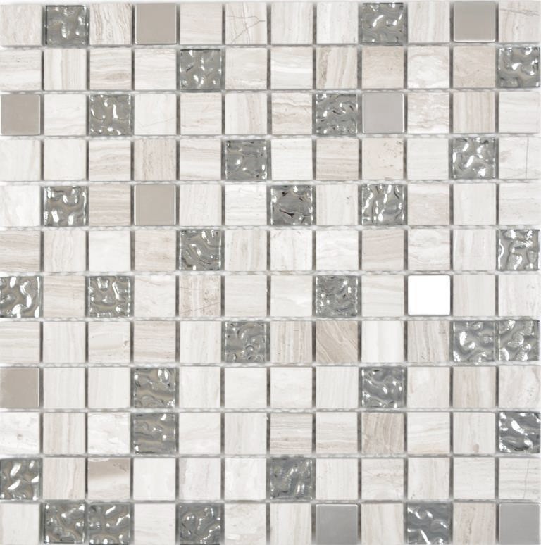Piedra natural rústico vidrio mosaico mosaico azulejo acero inoxidable gris blanco plata claro pared azulejo backsplash cocina azulejo baño WC - MOS82-0108