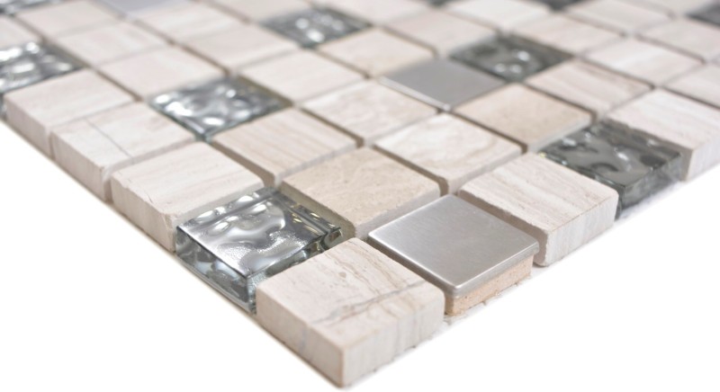 Piedra natural rústico vidrio mosaico mosaico azulejo acero inoxidable gris blanco plata claro pared azulejo backsplash cocina azulejo baño WC - MOS82-0108