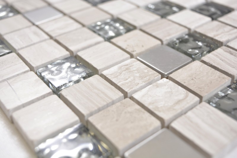 Piedra natural rústico vidrio mosaico mosaico azulejo acero inoxidable gris blanco plata claro pared azulejo backsplash cocina azulejo baño WC - MOS82-0108