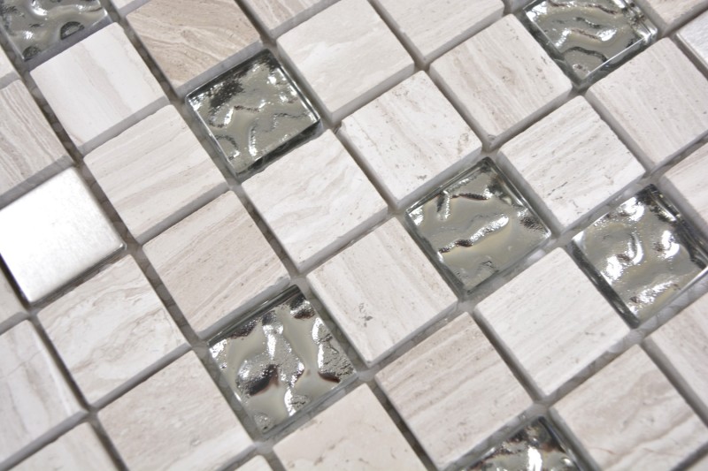 Piedra natural rústico vidrio mosaico mosaico azulejo acero inoxidable gris blanco plata claro pared azulejo backsplash cocina azulejo baño WC - MOS82-0108