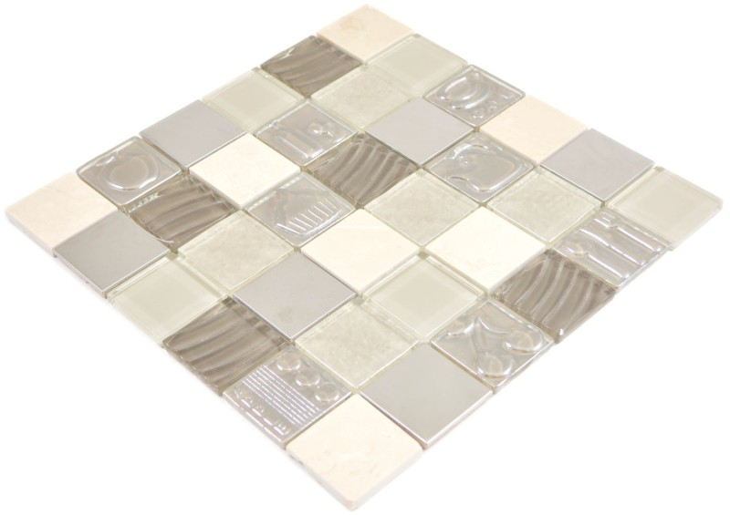 Vidrio mosaico mosaico azulejos piedra mosaico acero relieve beige crema barro pared azulejo backsplash cocina baño MOS88-1224