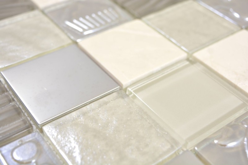 Vidrio mosaico mosaico azulejos piedra mosaico acero relieve beige crema barro pared azulejo backsplash cocina baño MOS88-1224