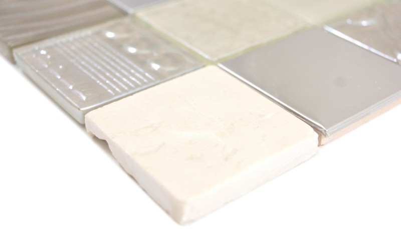Vidrio mosaico mosaico azulejos piedra mosaico acero relieve beige crema barro pared azulejo backsplash cocina baño MOS88-1224