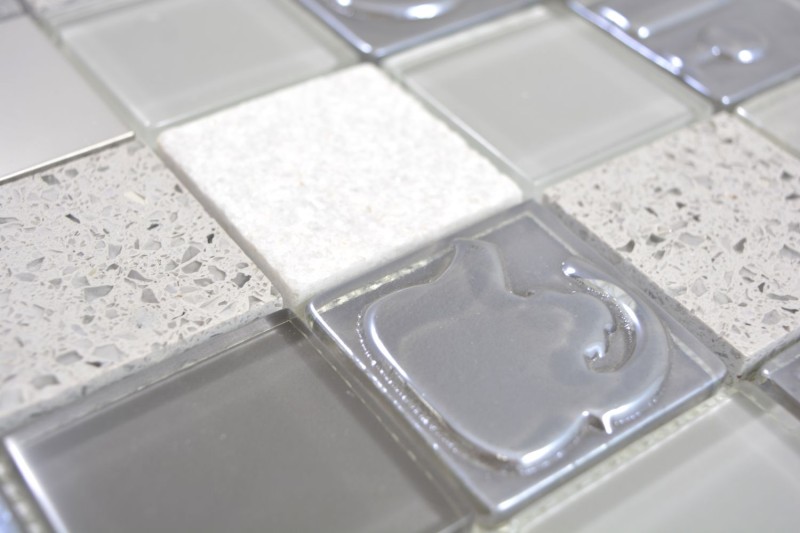 Mosaico de vidrio mosaico azulejos piedra artificial acero relieve gris grafito crema pared azulejo backsplash cocina baño MOS88-0217