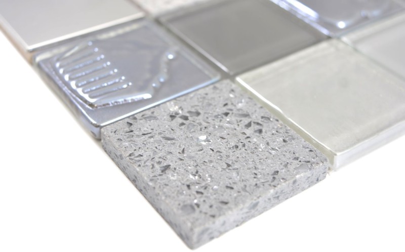 Mosaico de vidrio mosaico azulejos piedra artificial acero relieve gris grafito crema pared azulejo backsplash cocina baño MOS88-0217