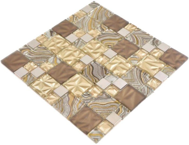 Mosaico de vidrio mosaico azulejos acero beige marrón pared azulejo backsplash cocina baño