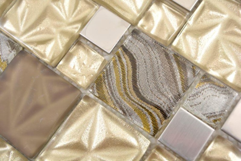 Mosaico de vidrio mosaico azulejos acero beige marrón pared azulejo backsplash cocina baño