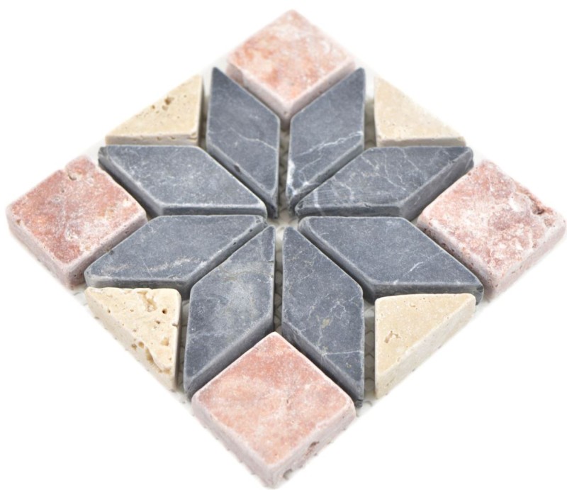 Mini travertino piedra natural decoración rossoverona rosa gris antracita beige incrustación pared baño cocina suelo sauna - MOSDEKO01
