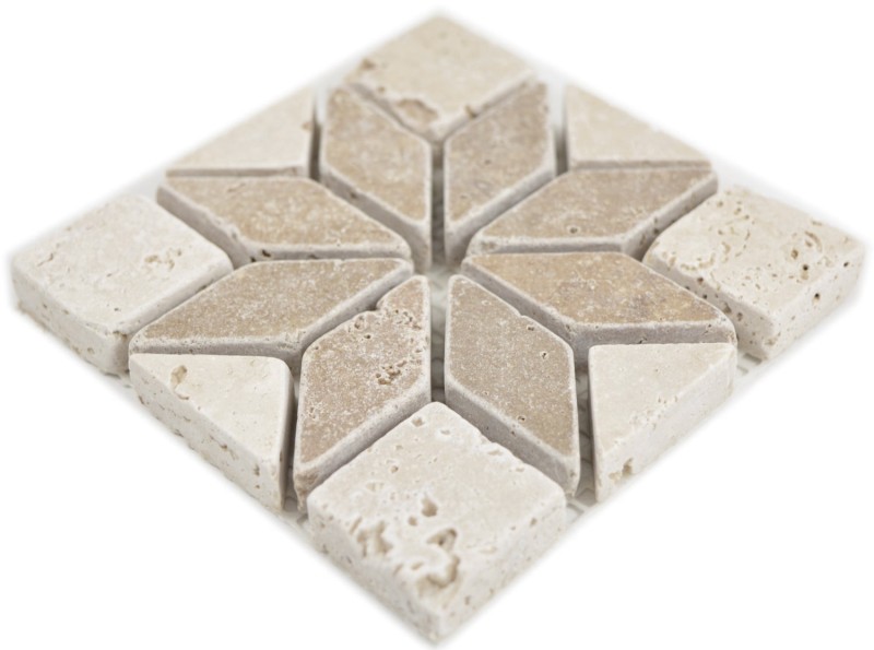 Mini incrustación de piedra natural travertino decoración beige marfil nogal marrón pared cocina baño aseo sauna suelo - MOSDEKO25