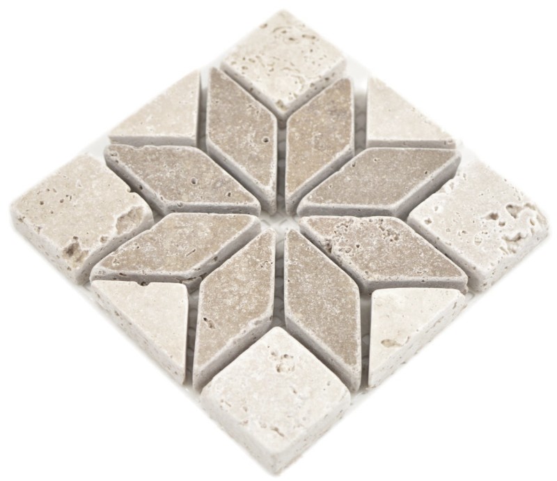 Mini incrustación de piedra natural travertino decoración beige marfil nogal marrón pared cocina baño aseo sauna suelo - MOSDEKO25