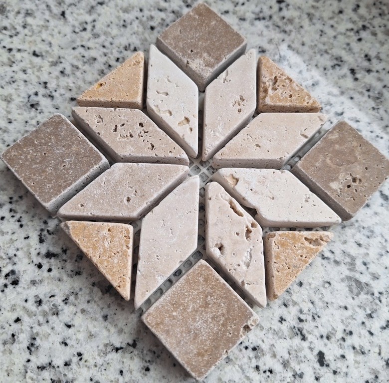Mini incrustación de piedra natural travertino decoración beige dorado amarillo nogal marrón pared suelo cocina baño aseo sauna - MOSDEKO37