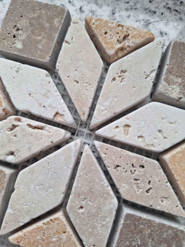 Mini incrustación de piedra natural travertino decoración beige dorado amarillo nogal marrón pared suelo cocina baño aseo sauna - MOSDEKO37