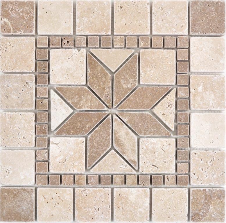 Incrustación de piedra natural decoración beige crema nogal marrón travertino mosaico azulejo pared suelo cocina baño aseo sauna - MOSDEKO69