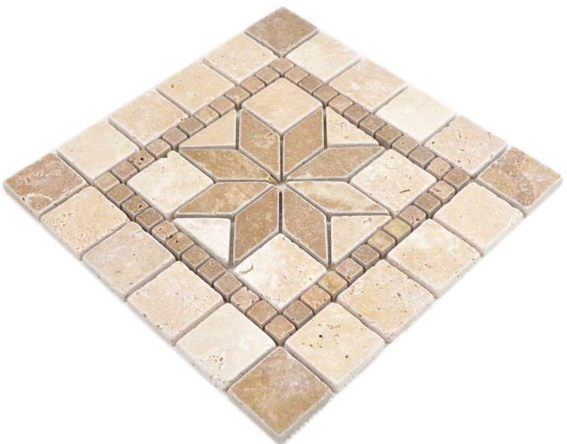 Incrustación de piedra natural decoración beige crema nogal marrón travertino mosaico azulejo pared suelo cocina baño aseo sauna - MOSDEKO69