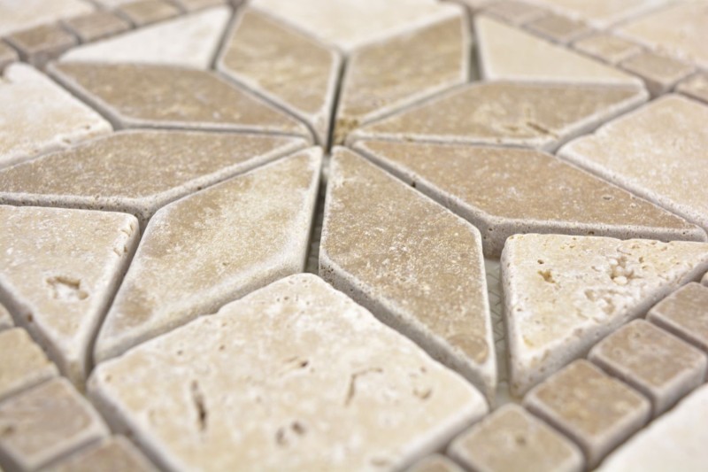 Incrustación de piedra natural decoración beige crema nogal marrón travertino mosaico azulejo pared suelo cocina baño aseo sauna - MOSDEKO69