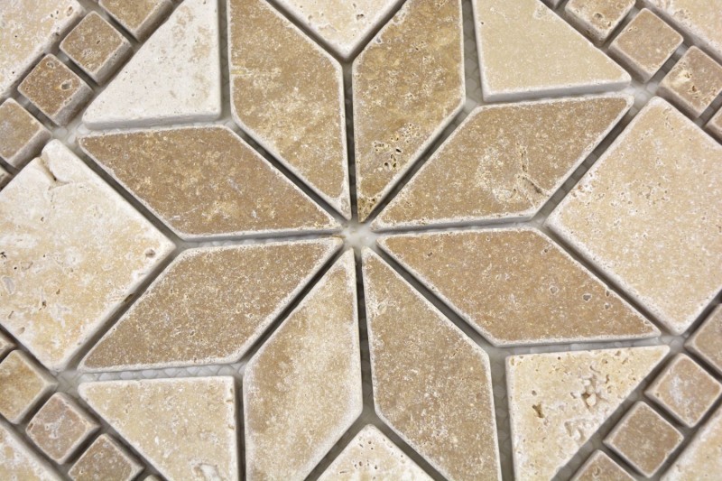 Incrustación de piedra natural decoración beige crema nogal marrón travertino mosaico azulejo pared suelo cocina baño aseo sauna - MOSDEKO69