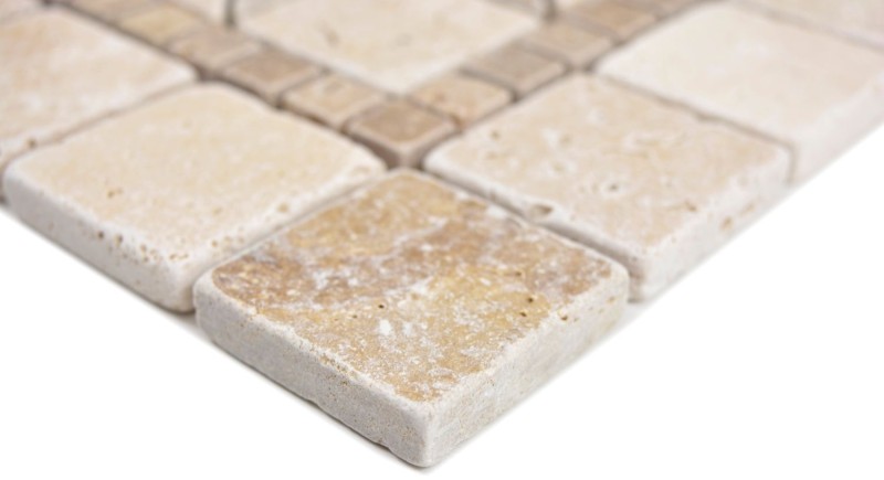 Incrustación de piedra natural decoración beige crema nogal marrón travertino mosaico azulejo pared suelo cocina baño aseo sauna - MOSDEKO69