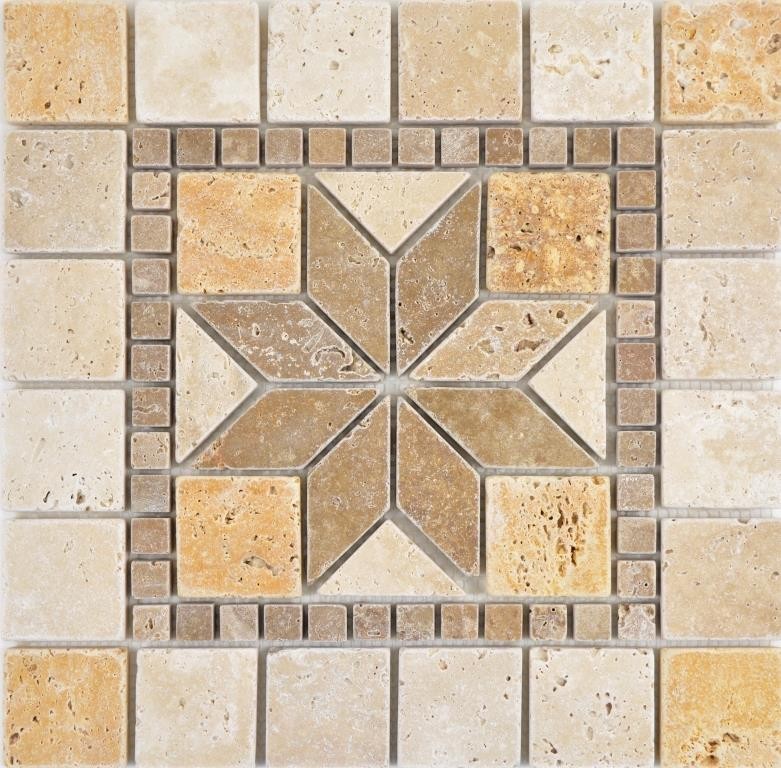 Incrustación decoración de piedra natural oro amarillo beige nogal marrón travertino mosaico azulejo suelo pared azulejo cocina - MOSDEKO80