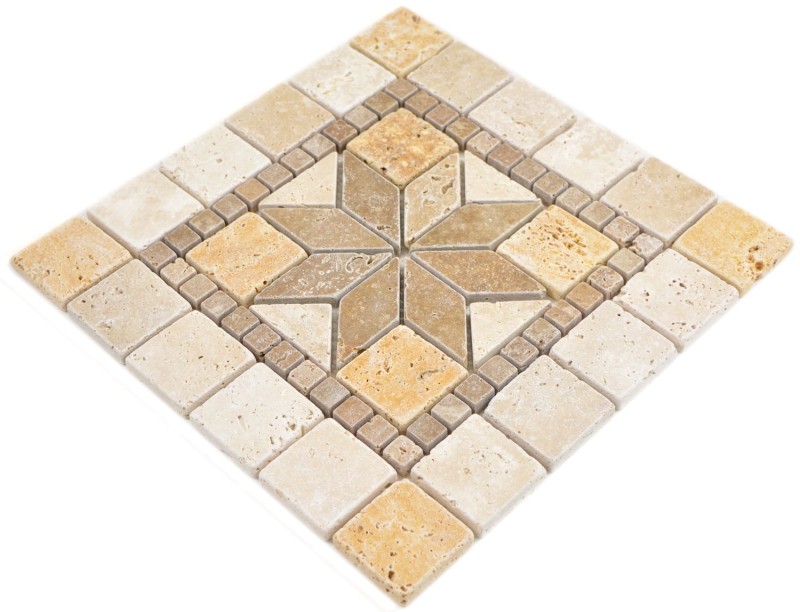 Incrustación decoración de piedra natural oro amarillo beige nogal marrón travertino mosaico azulejo suelo pared azulejo cocina - MOSDEKO80