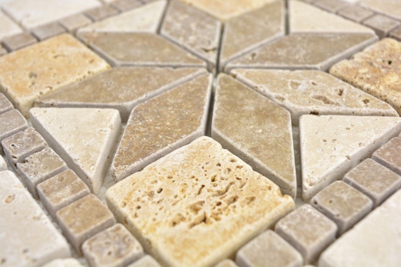 Incrustación decoración de piedra natural oro amarillo beige nogal marrón travertino mosaico azulejo suelo pared azulejo cocina - MOSDEKO80