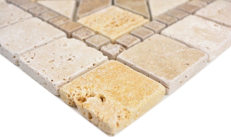 Incrustación decoración de piedra natural oro amarillo beige nogal marrón travertino mosaico azulejo suelo pared azulejo cocina - MOSDEKO80