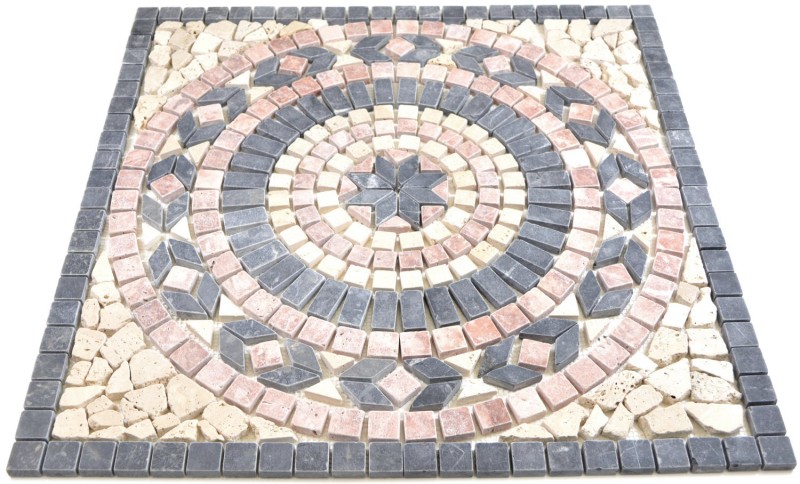 XL incrustación decoración piedra natural rossoverona travertino beige negro antracita mosaico azulejo pared suelo cocina - MOSDEKO45