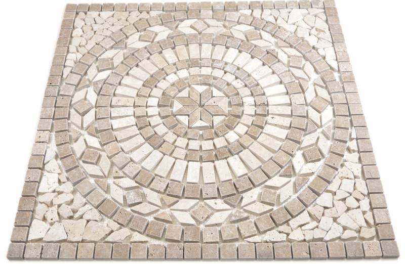 XL incrustación piedra natural travertino beige claro crema nogal marrón mosaico azulejo suelo cocina pared baño sauna - MOSDEKO68