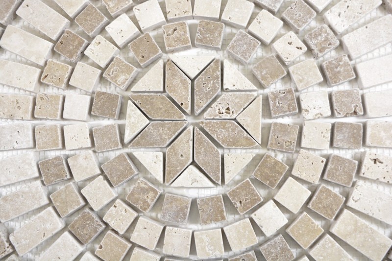 XL incrustación piedra natural travertino beige claro crema nogal marrón mosaico azulejo suelo cocina pared baño sauna - MOSDEKO68
