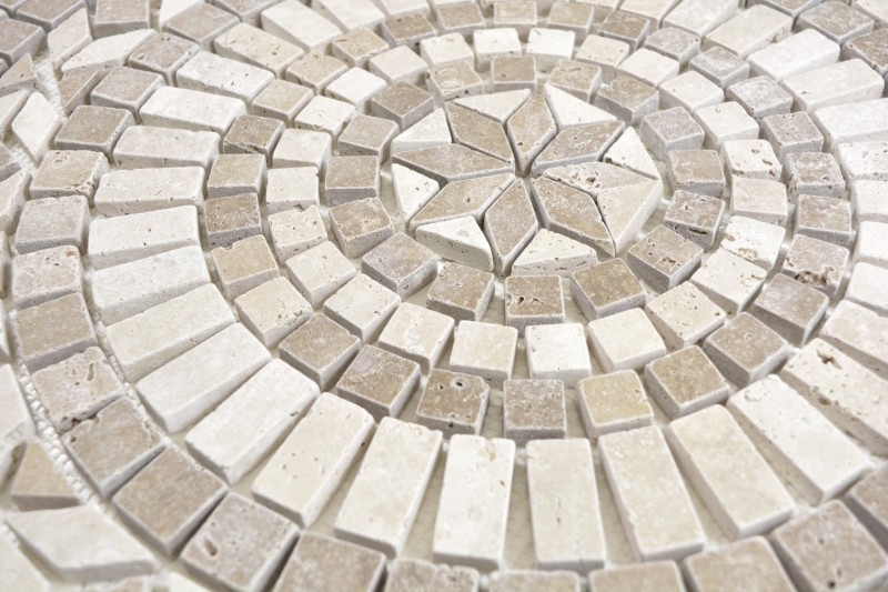 XL incrustación piedra natural travertino beige claro crema nogal marrón mosaico azulejo suelo cocina pared baño sauna - MOSDEKO68