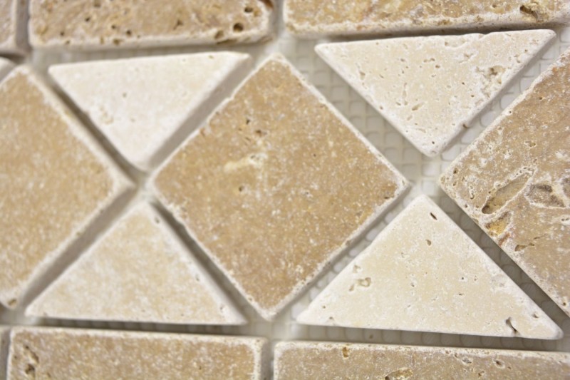 Travertino piedra natural frontera beige crema chocolate marrón nogal pared suelo ducha baño cocina sauna - MOSBor-0246